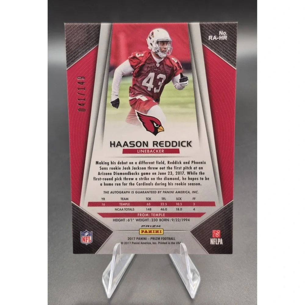 2017 Prizm Rookie Haason Reddick #RA-HR Rookie Autograph Blue Wave /149 (RC)